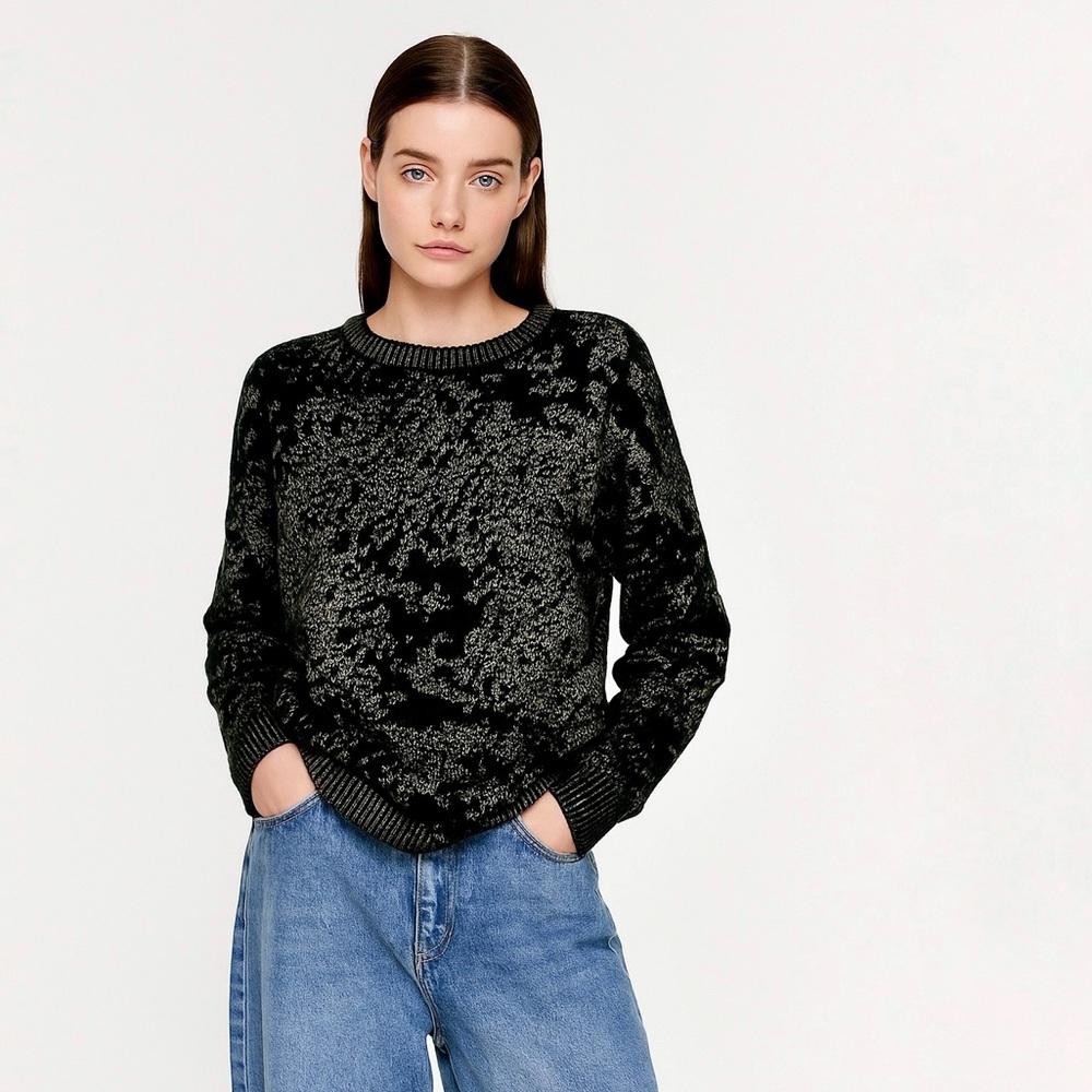 Line & Dot Gold Metallic Splatter Street Design Black Knit Sweater, sz. XS